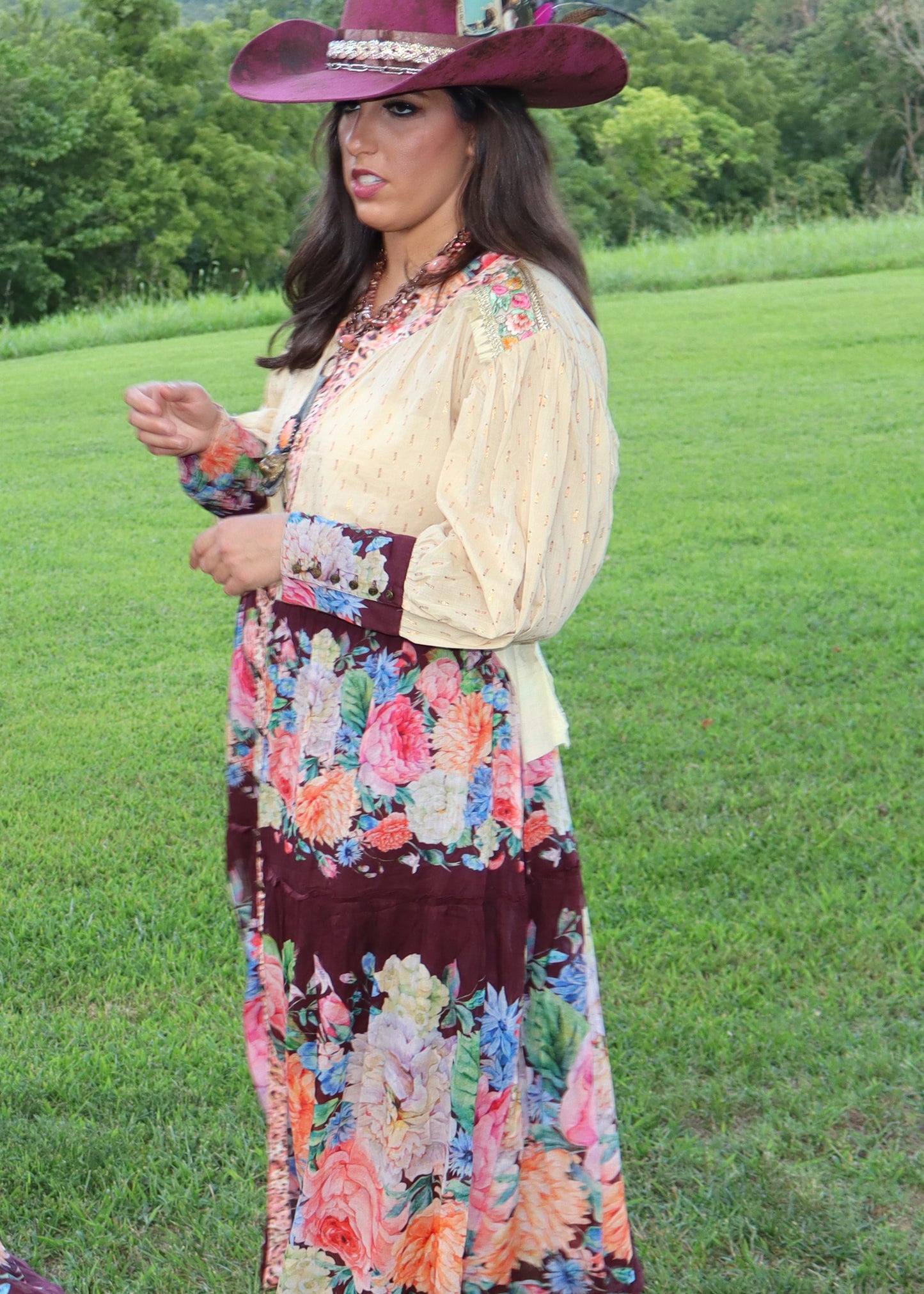 Floral Dreams Maxi Dress/Kimono - Wine