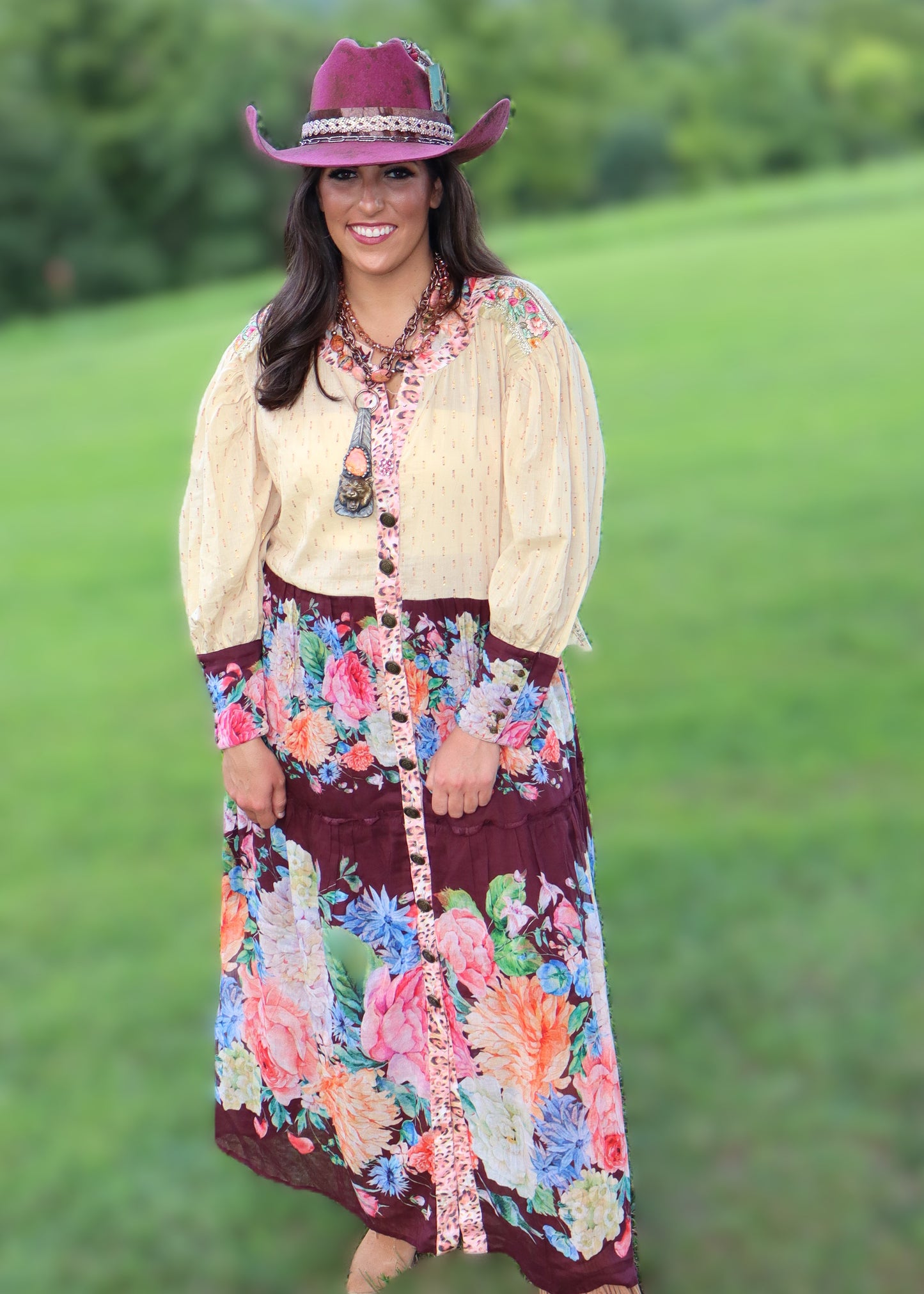 Floral Dreams Maxi Dress/Kimono - Wine