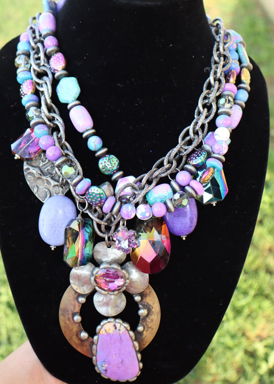 Purple/Turquois Flower Power Necklace