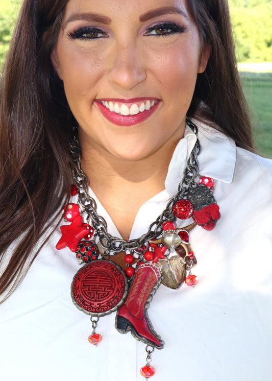 Footloose Steer Necklace - Rustic Red