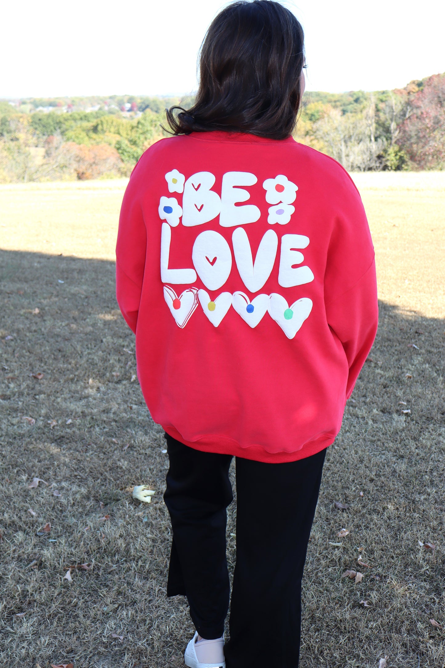 French Terry Graphic Be Love Pullover Sweatshirt - Red