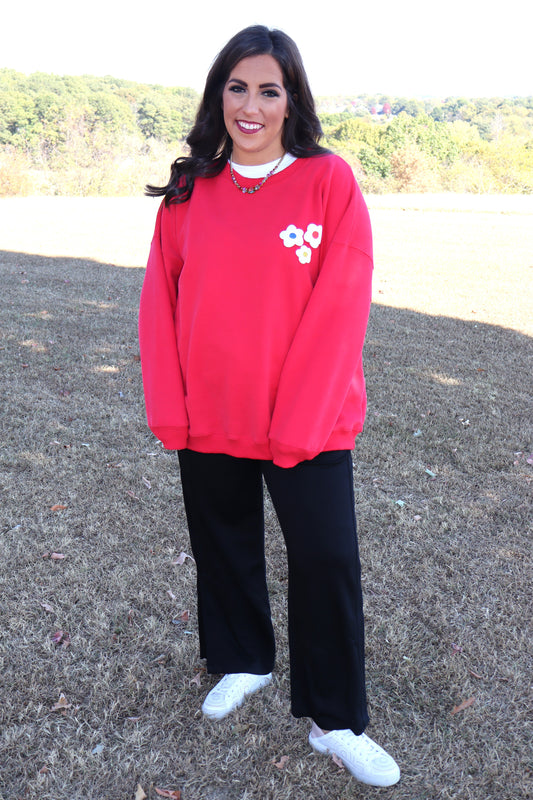 French Terry Graphic Be Love Pullover Sweatshirt - Red