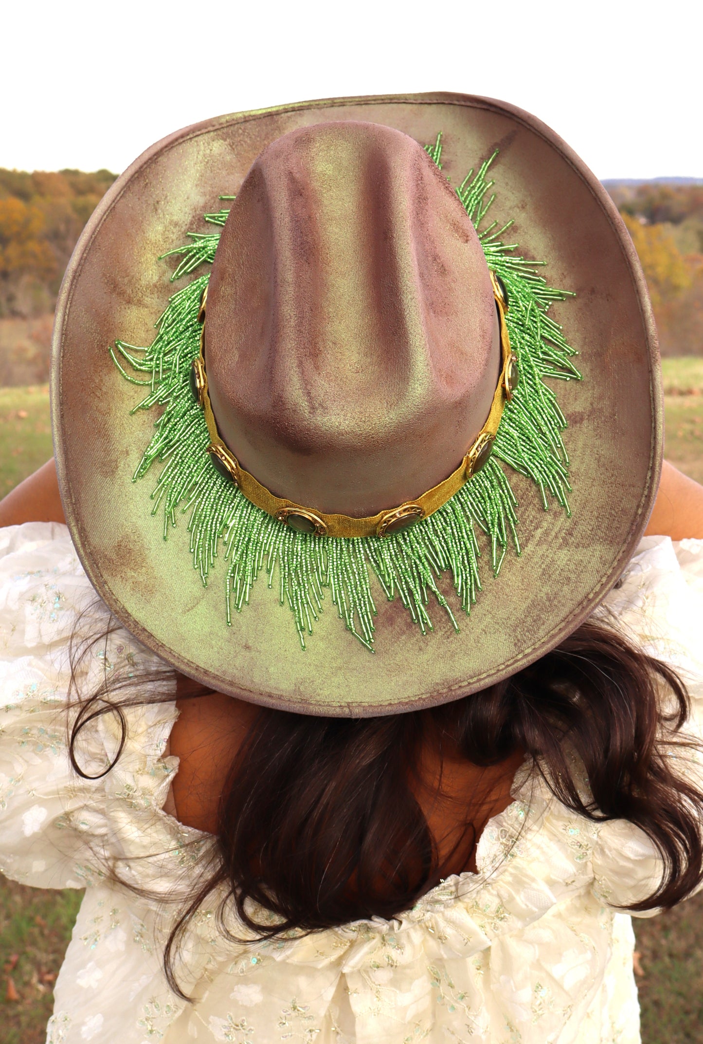 Fringe Benefits Green Sparkle Cowboy Hat - Size Medium