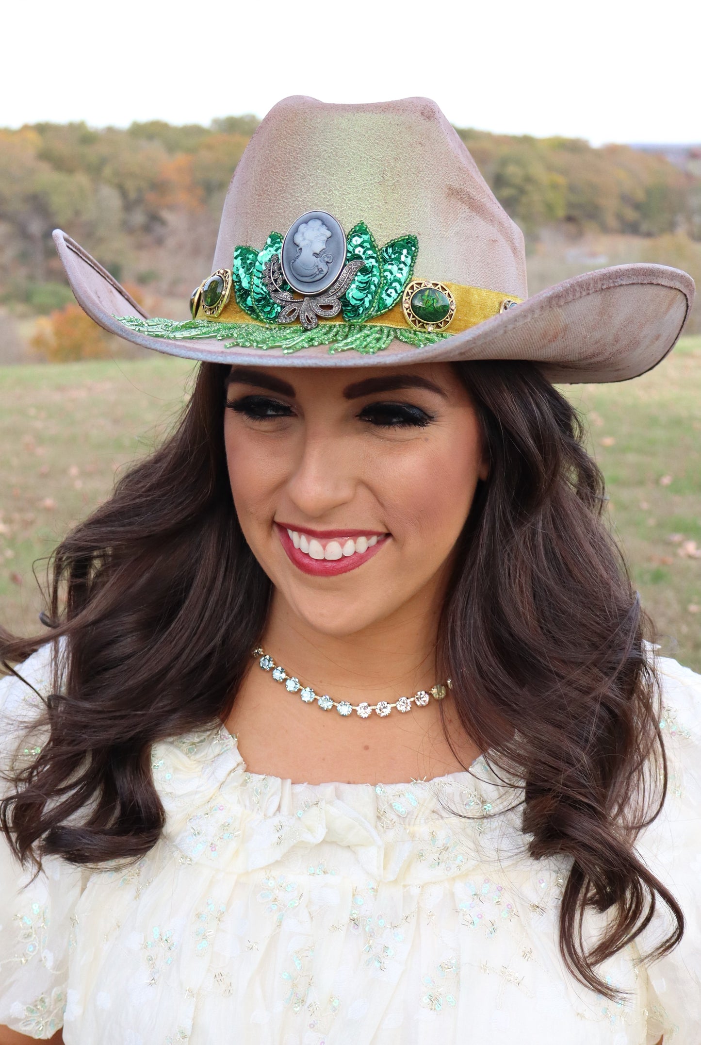 Fringe Benefits Green Sparkle Cowboy Hat - Size Medium