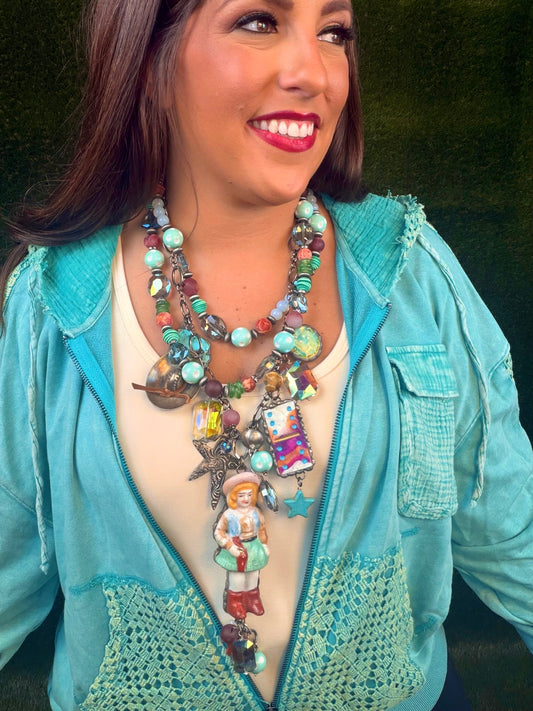 Domino Cowgirl Necklace - Mint/Kelly Green