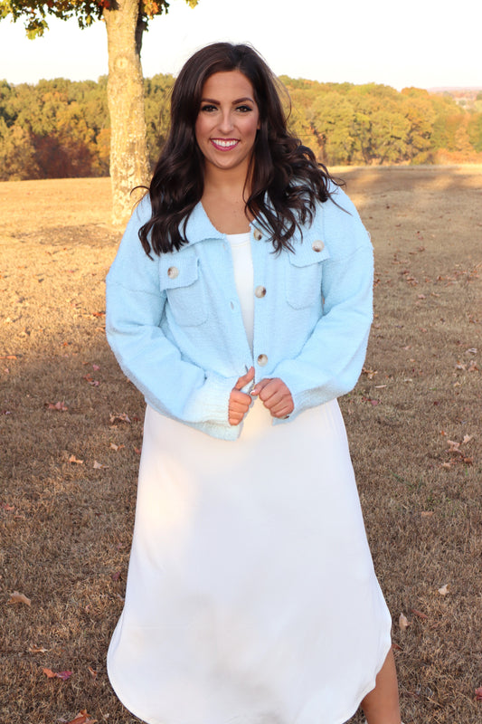 Fuzzy Cropped Sweater - Sky Blue