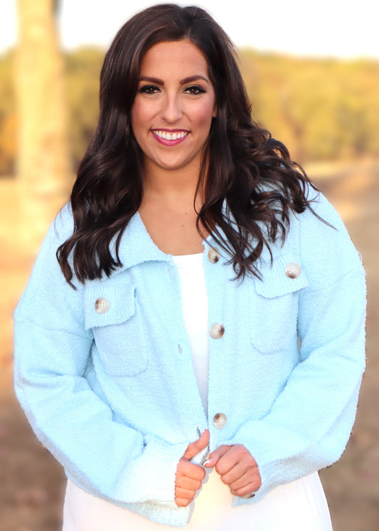 Fuzzy Cropped Sweater - Sky Blue
