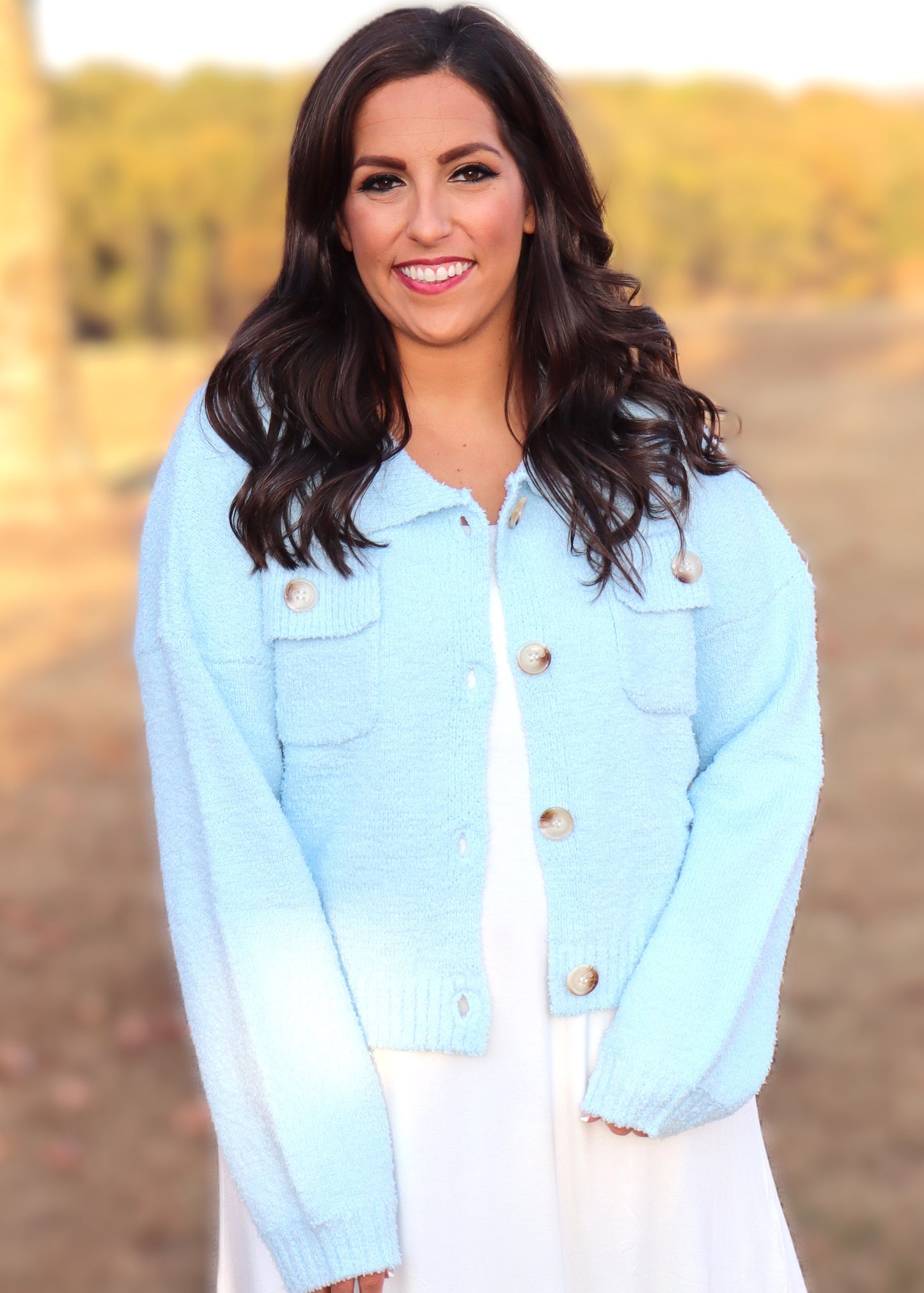 Fuzzy Cropped Sweater - Sky Blue