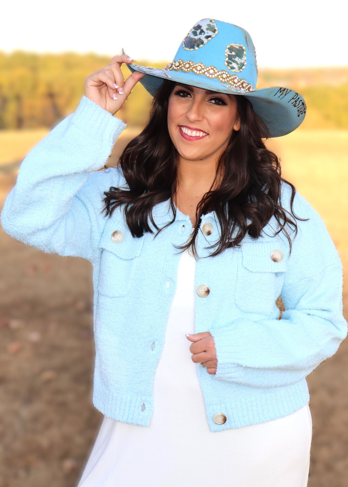 Fuzzy Cropped Sweater - Sky Blue
