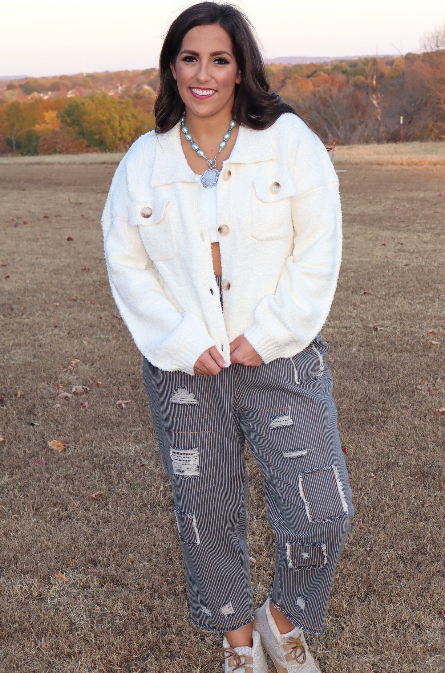 Fuzzy Cropped Sweater - Cream