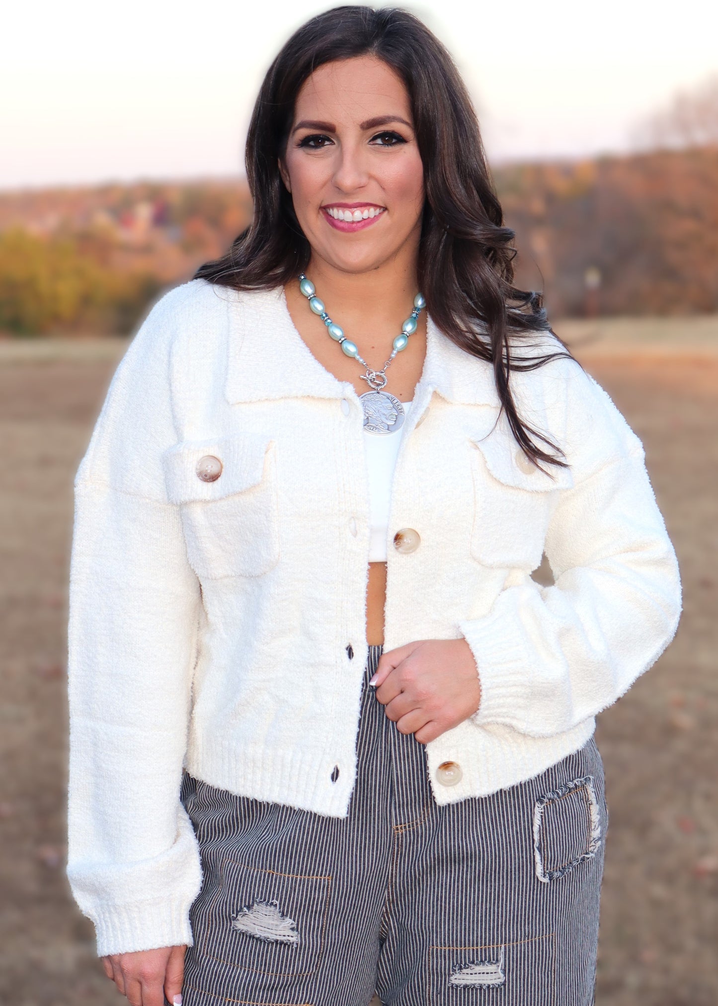 Fuzzy Cropped Sweater - Cream