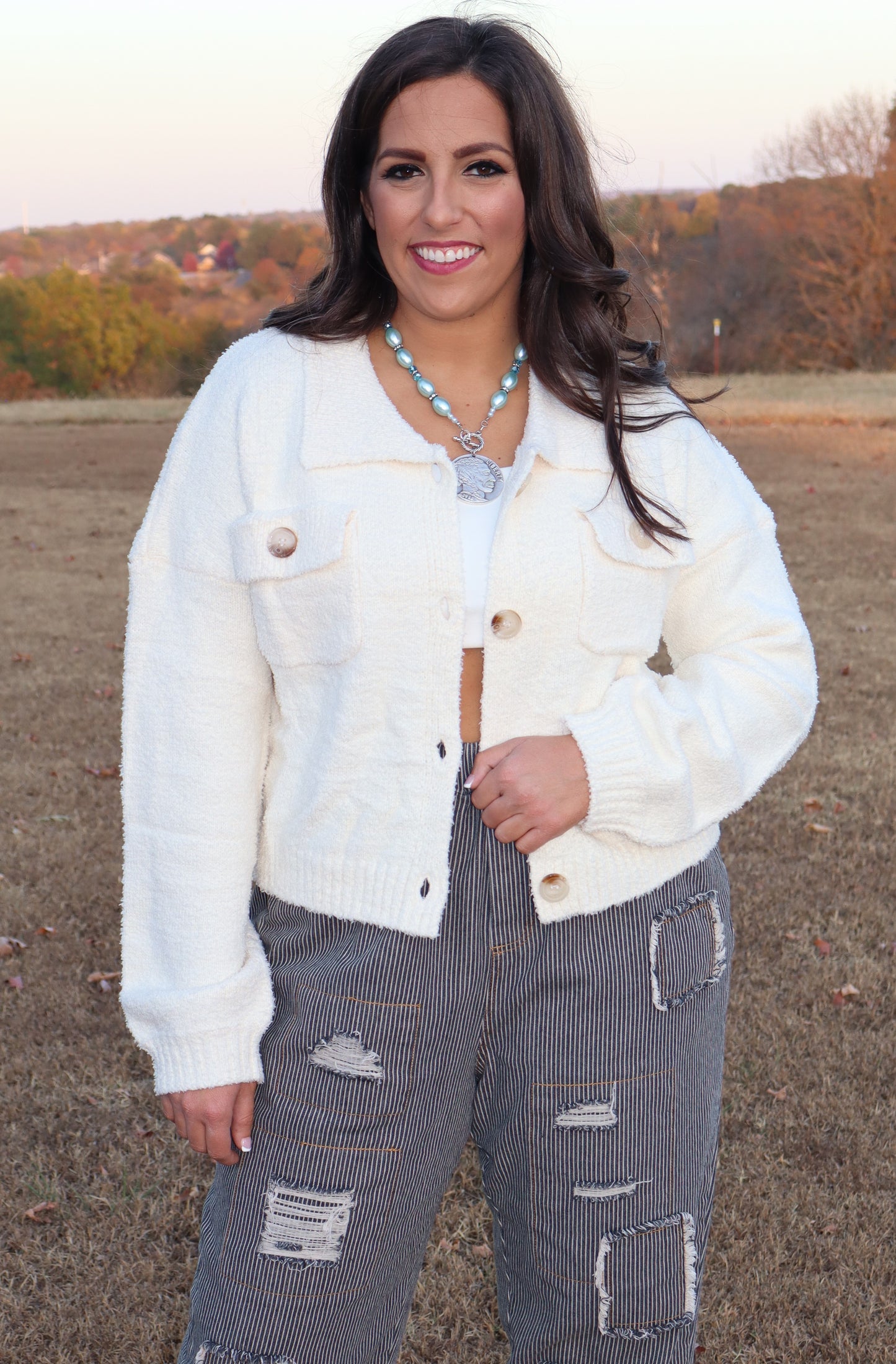 Fuzzy Cropped Sweater - Cream