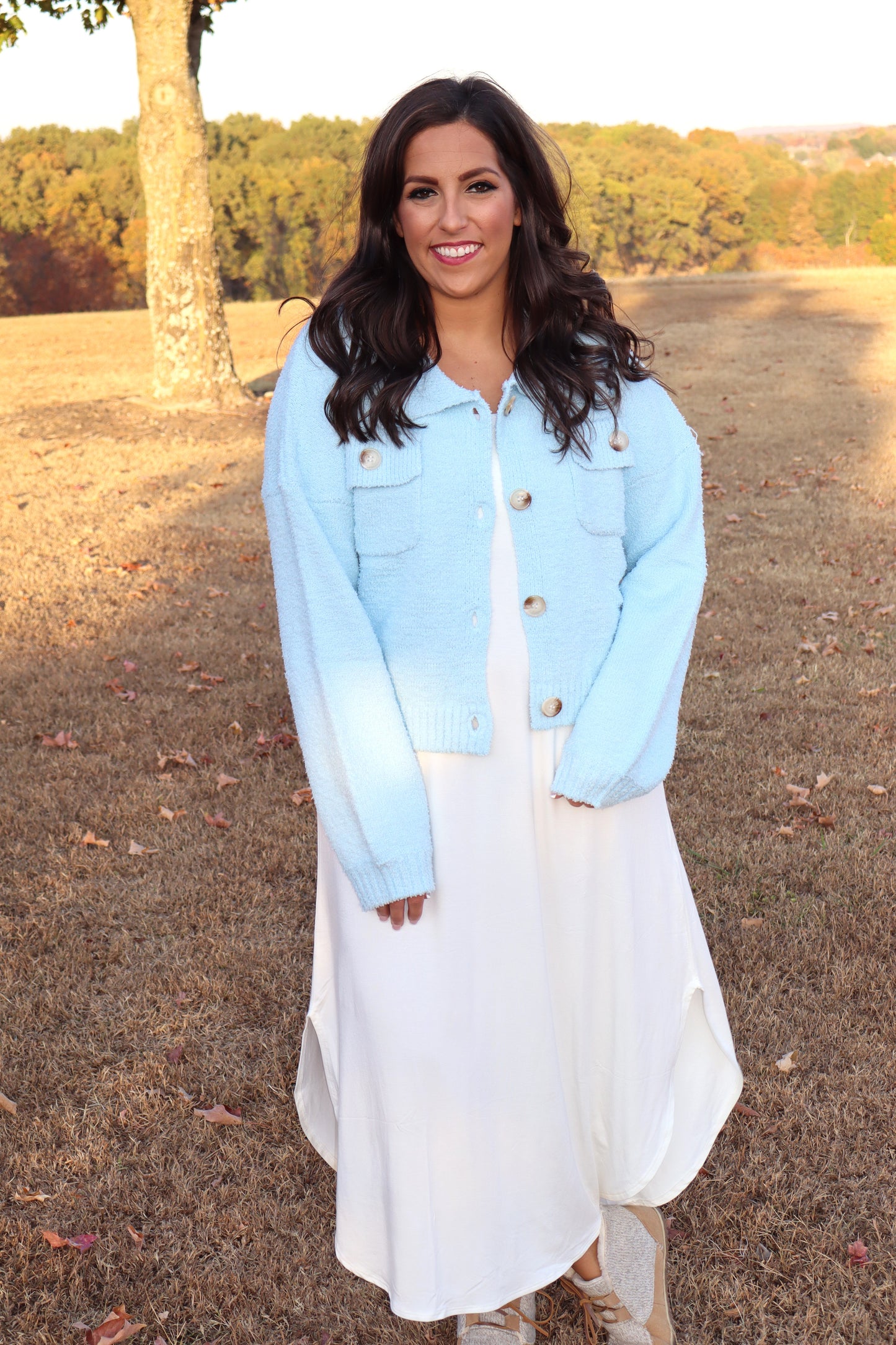 Fuzzy Cropped Sweater - Sky Blue