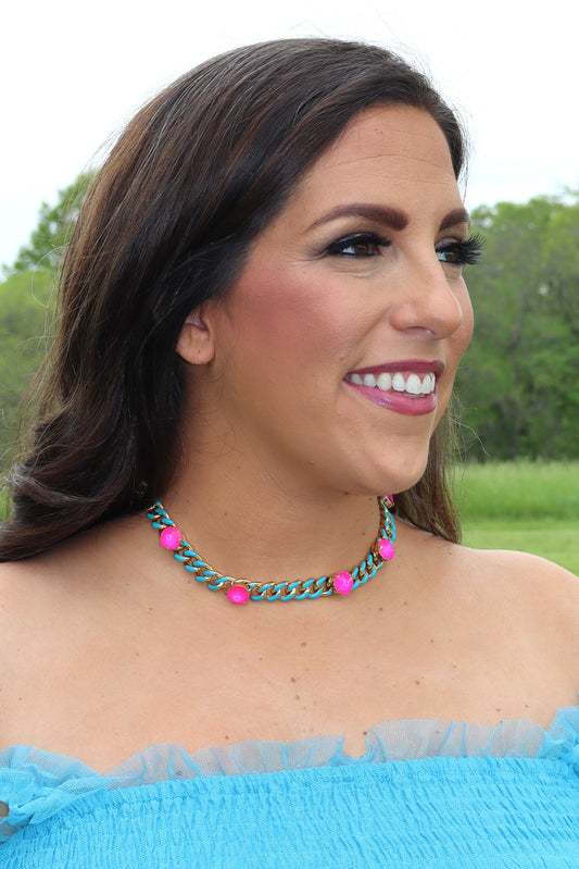 Galileu Necklace - Electric Blue/Neon Pink