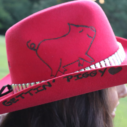 Gettin' Piggy Cowboy Hat - Red - Size Large