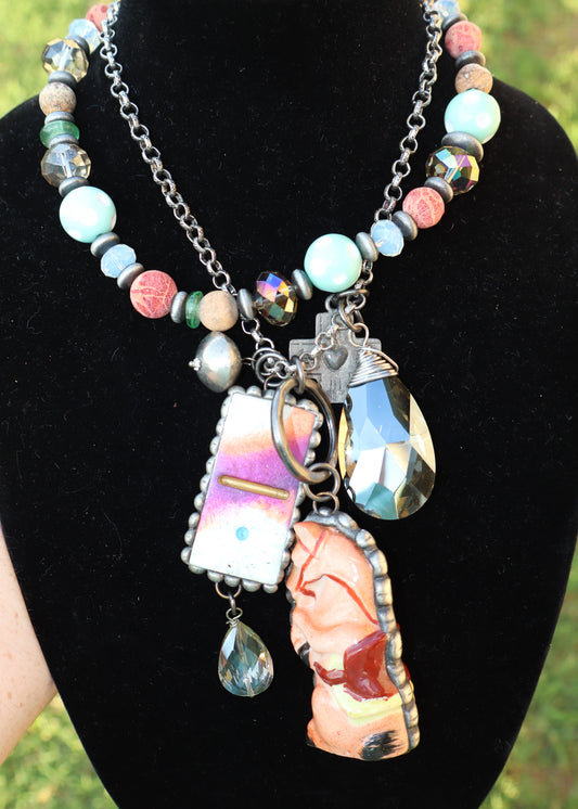 Giddy Up Horsey Necklace - Mint/Copper
