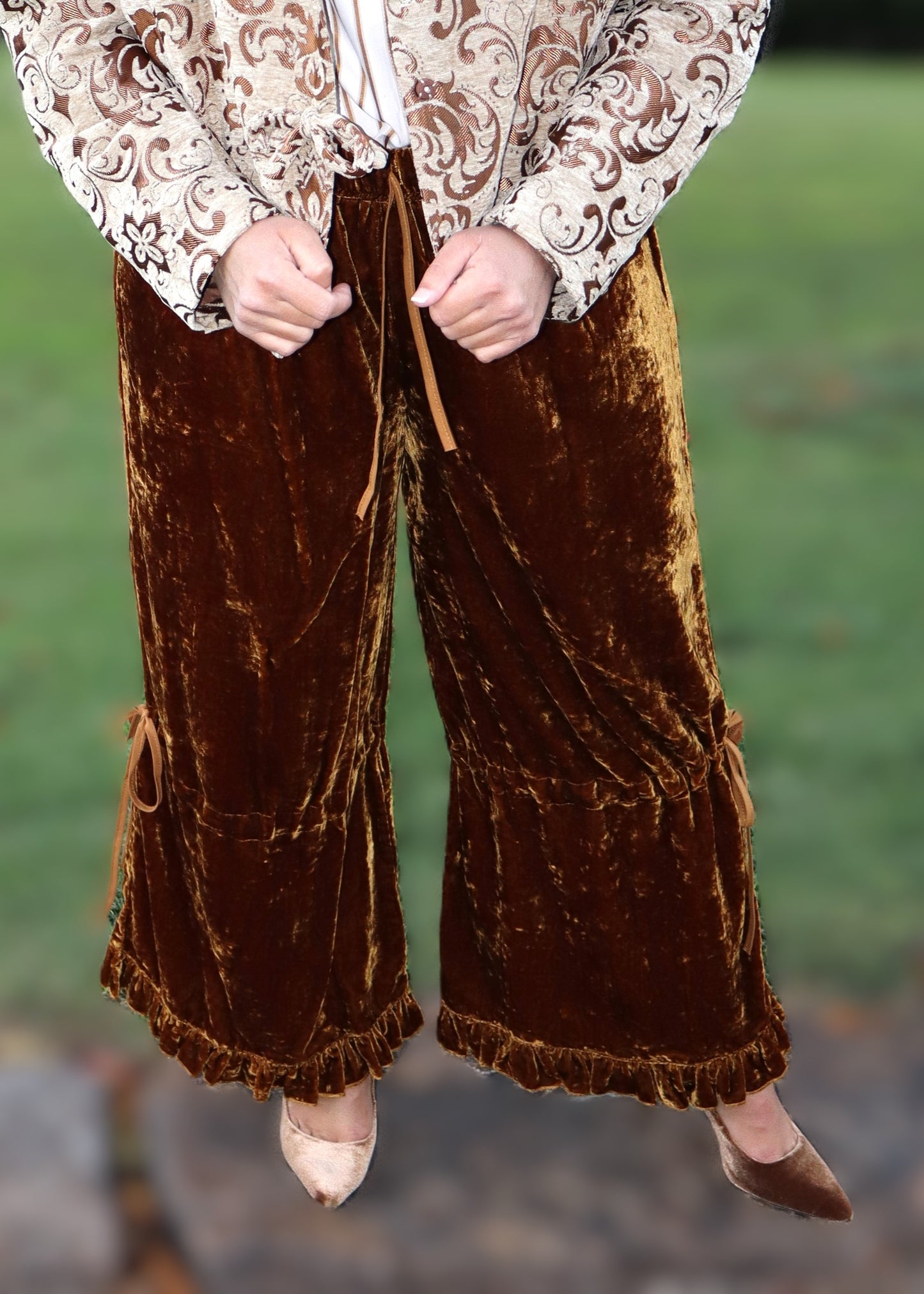 Ruffle It Up Velvet Pants - Golden