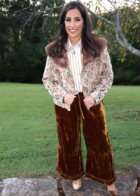 Ruffle It Up Velvet Pants - Golden