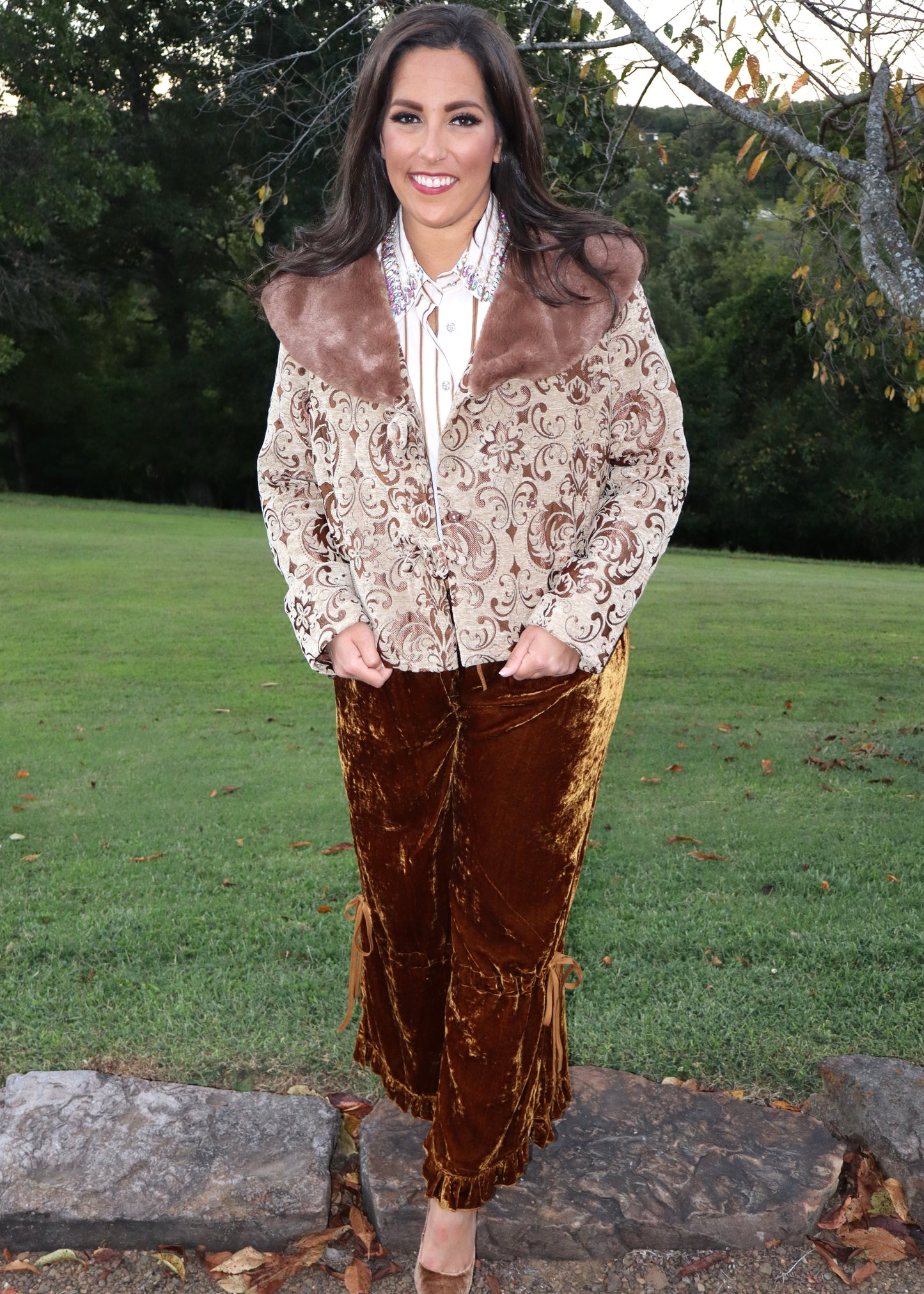 Ruffle It Up Velvet Pants - Golden
