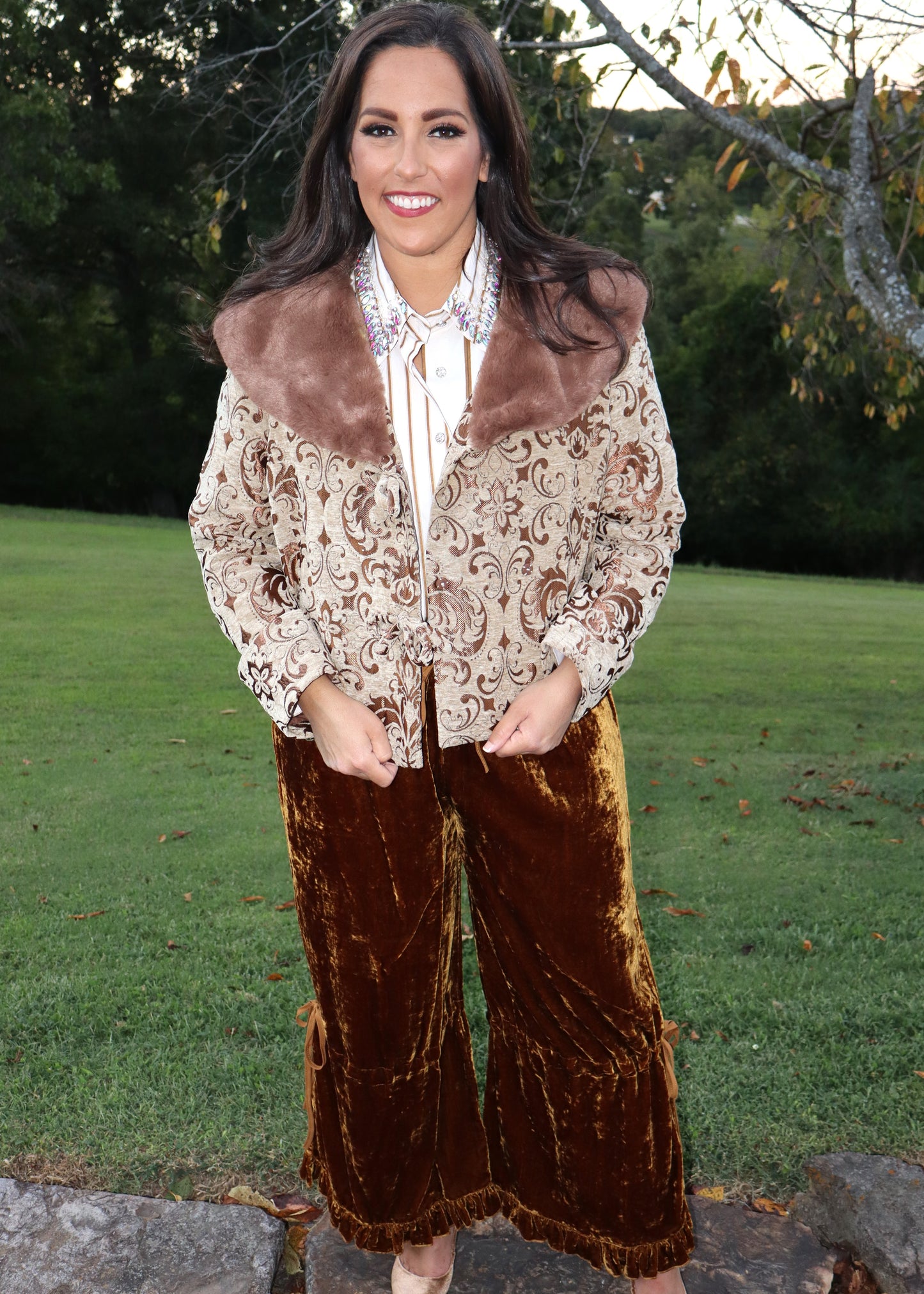 Ruffle It Up Velvet Pants - Golden