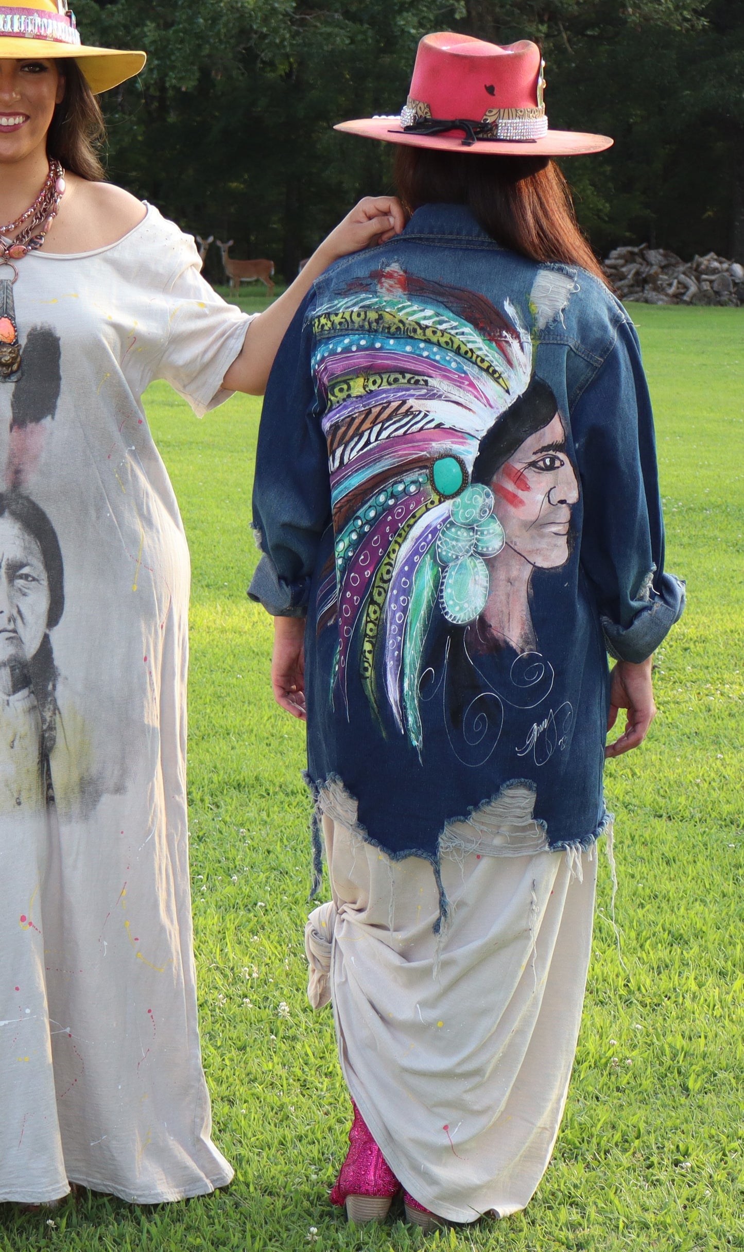 Hand Painted Indian Chief Jacket - Dark Denim