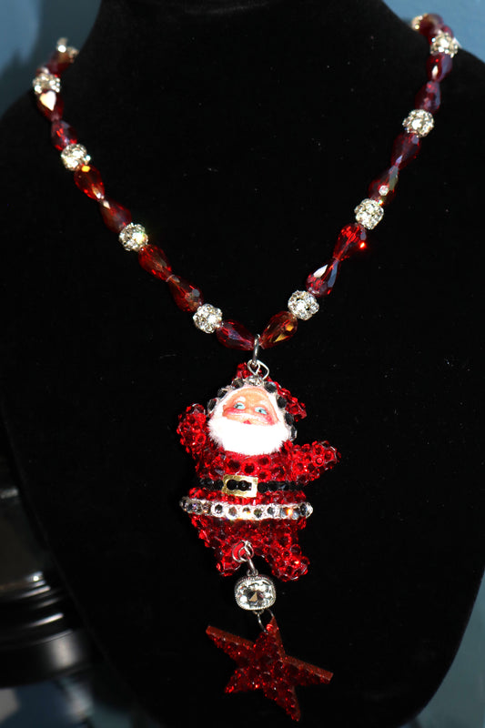 Happy Little Blue-Eyed Santa Necklace