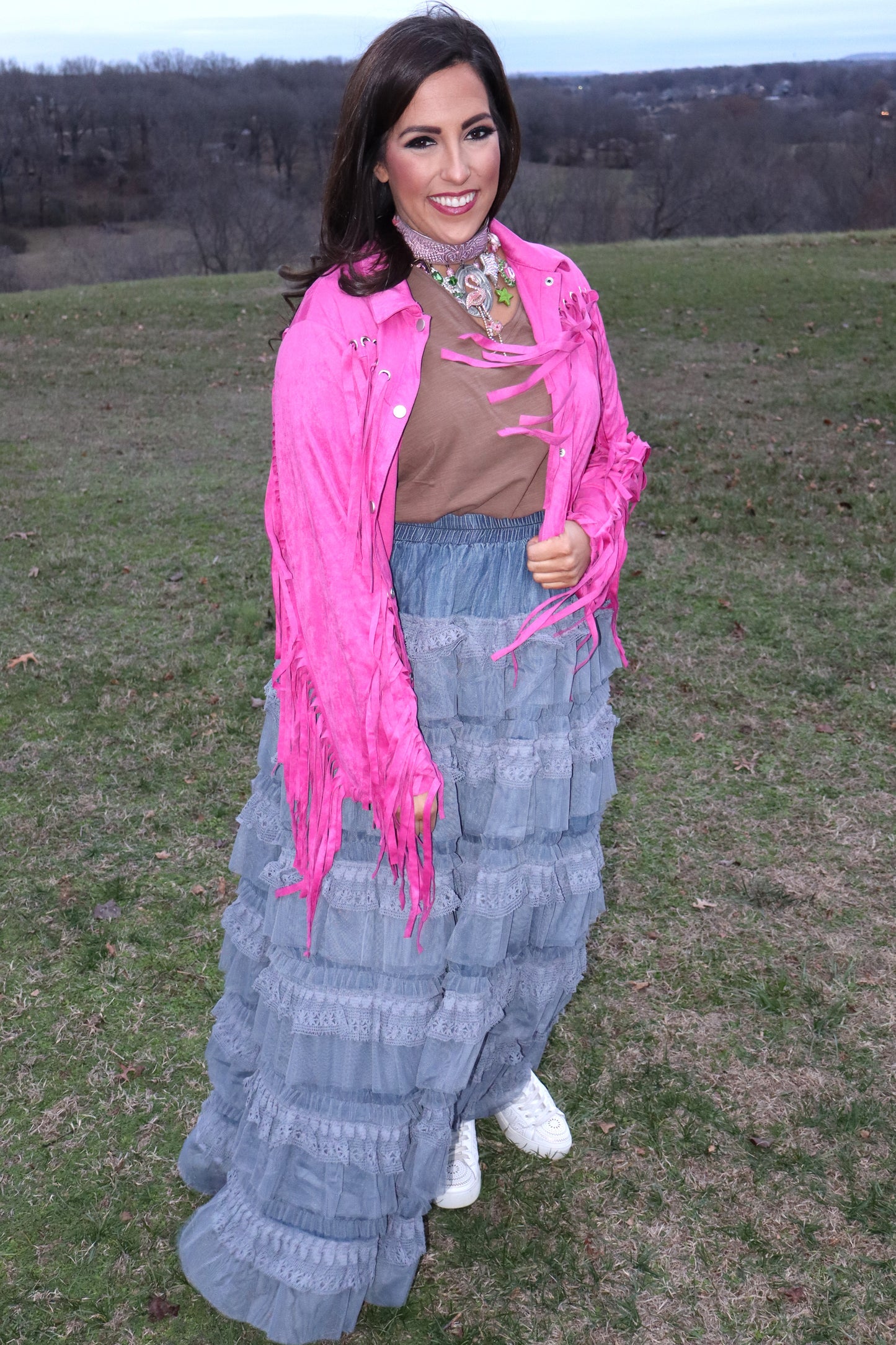 Party On Fringe Suede Jacket - Hot Pink