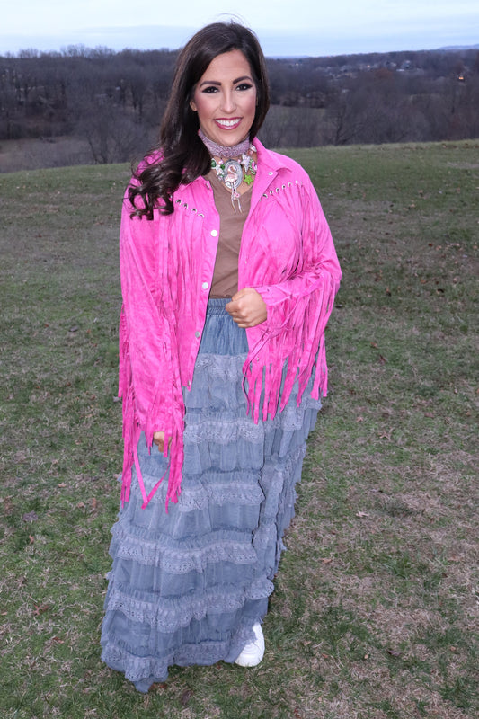 Victorian Romance Maxi Skirt - Chambray