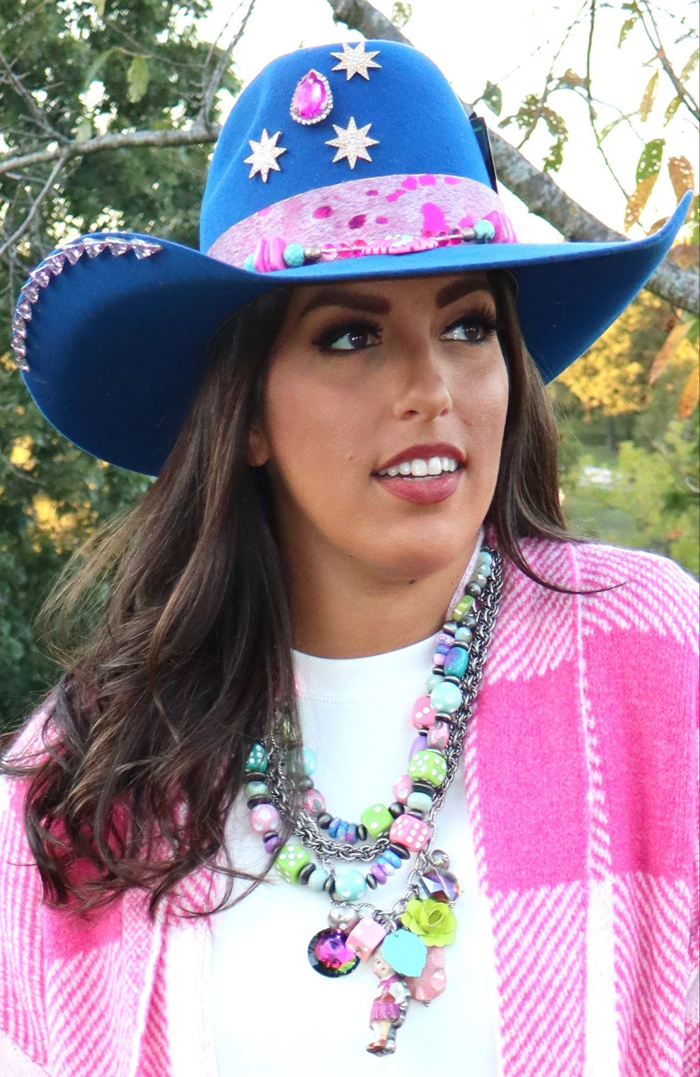 Light As A Feather Cowboy Hat - Royal Blue/Hot Pink - Size 7 1/4