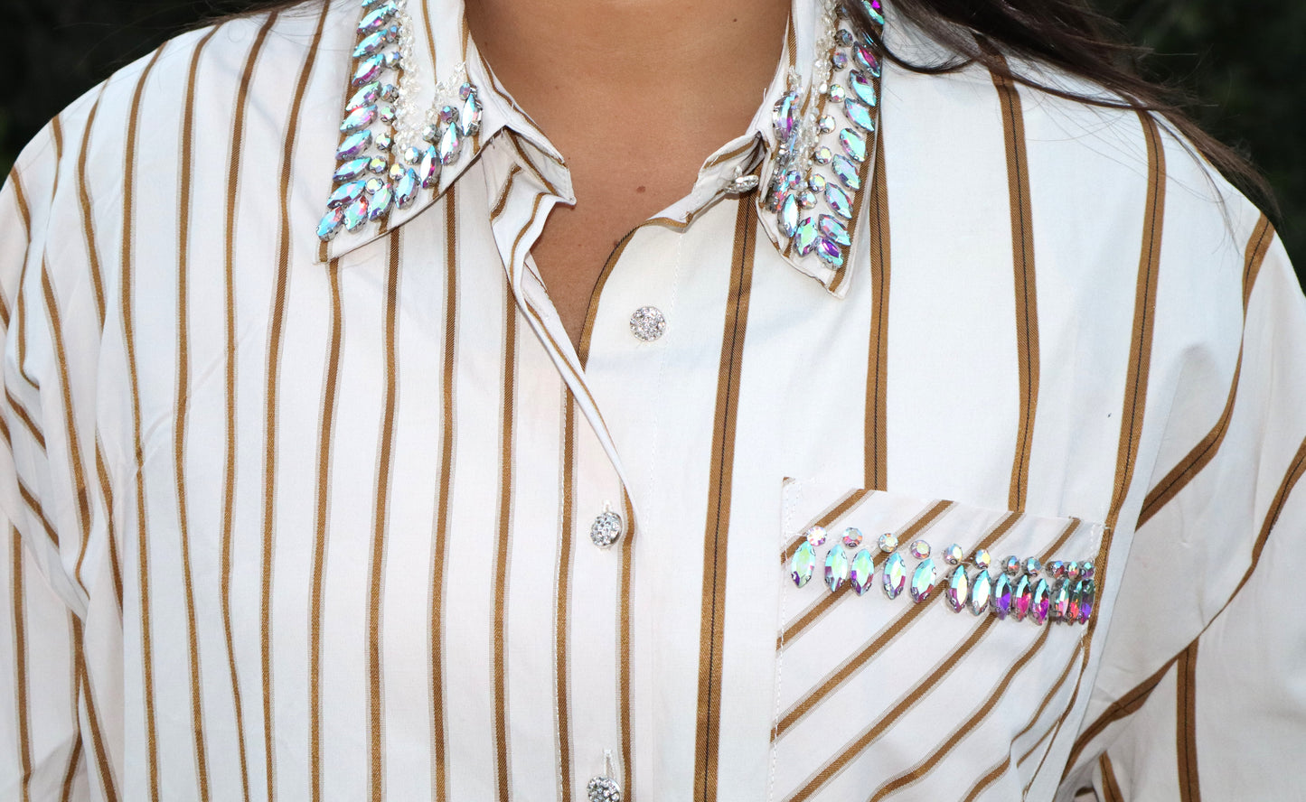 I Mean Business Button-Up - Gold Pinstripe