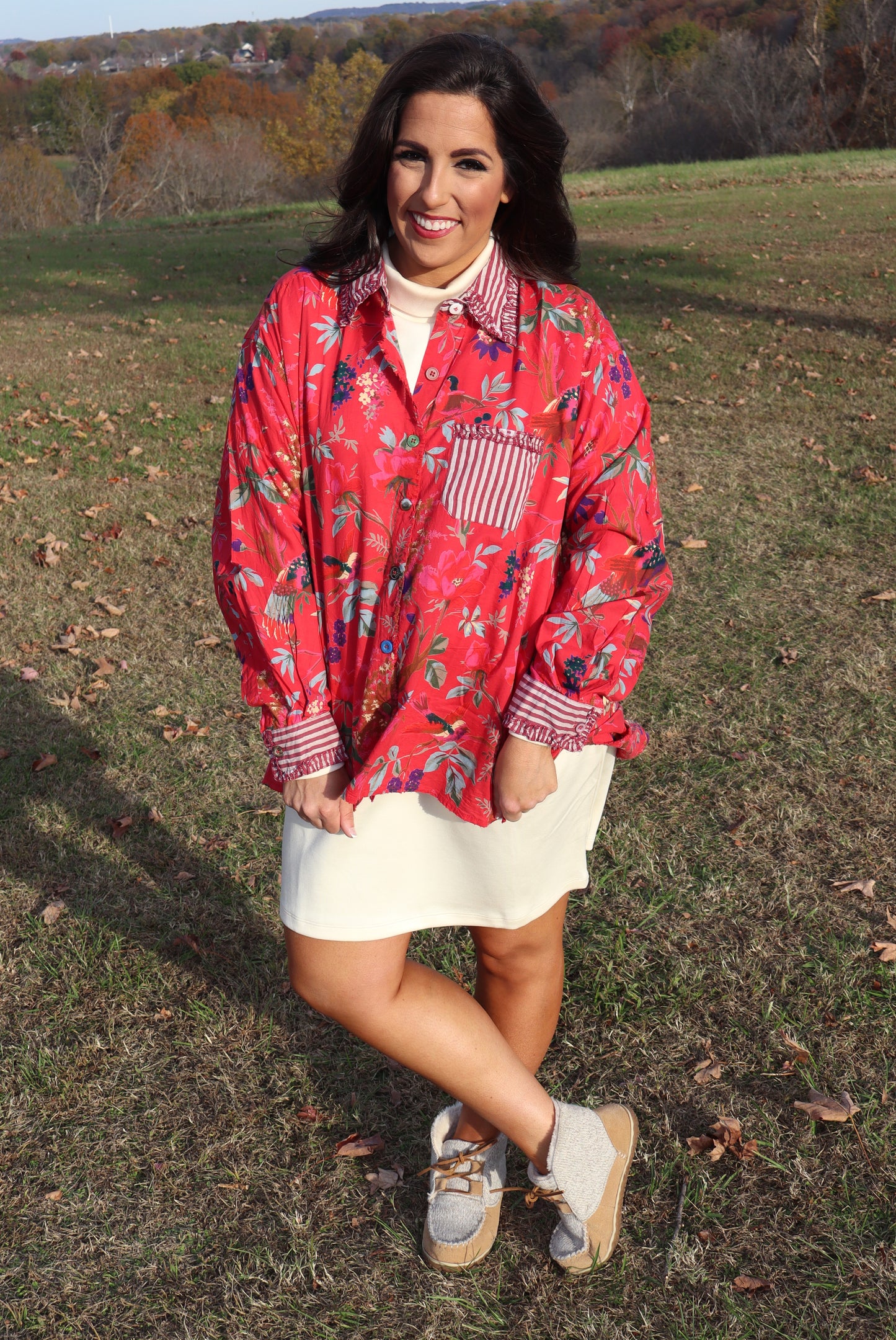 In The Meadow Button-Up Top - Red