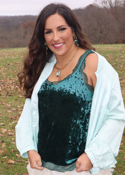 Jewel Crushed Velvet Tank - Emerald