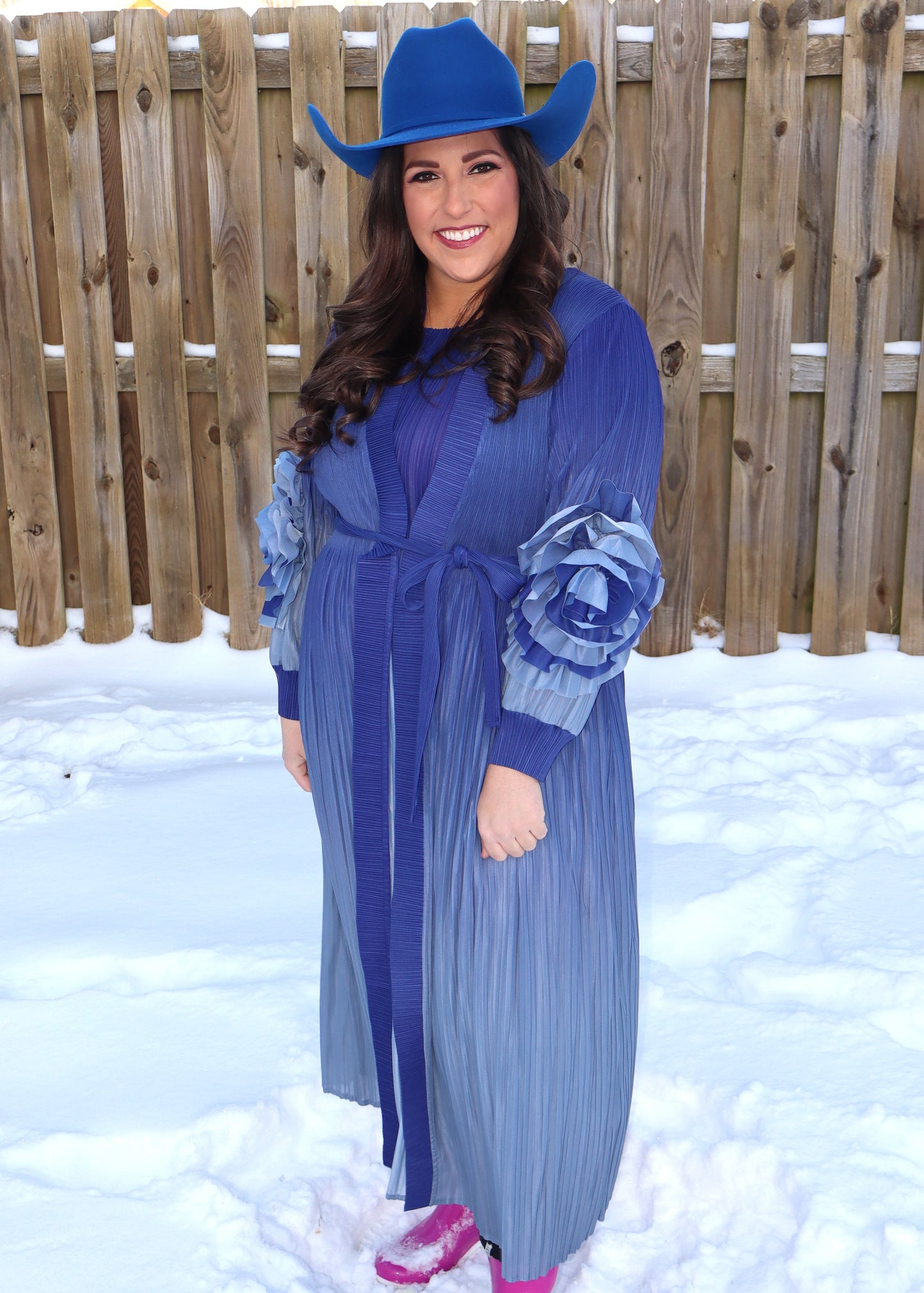 Kiss From a Rose Blue Ombre Stretch Pleat Dress Set