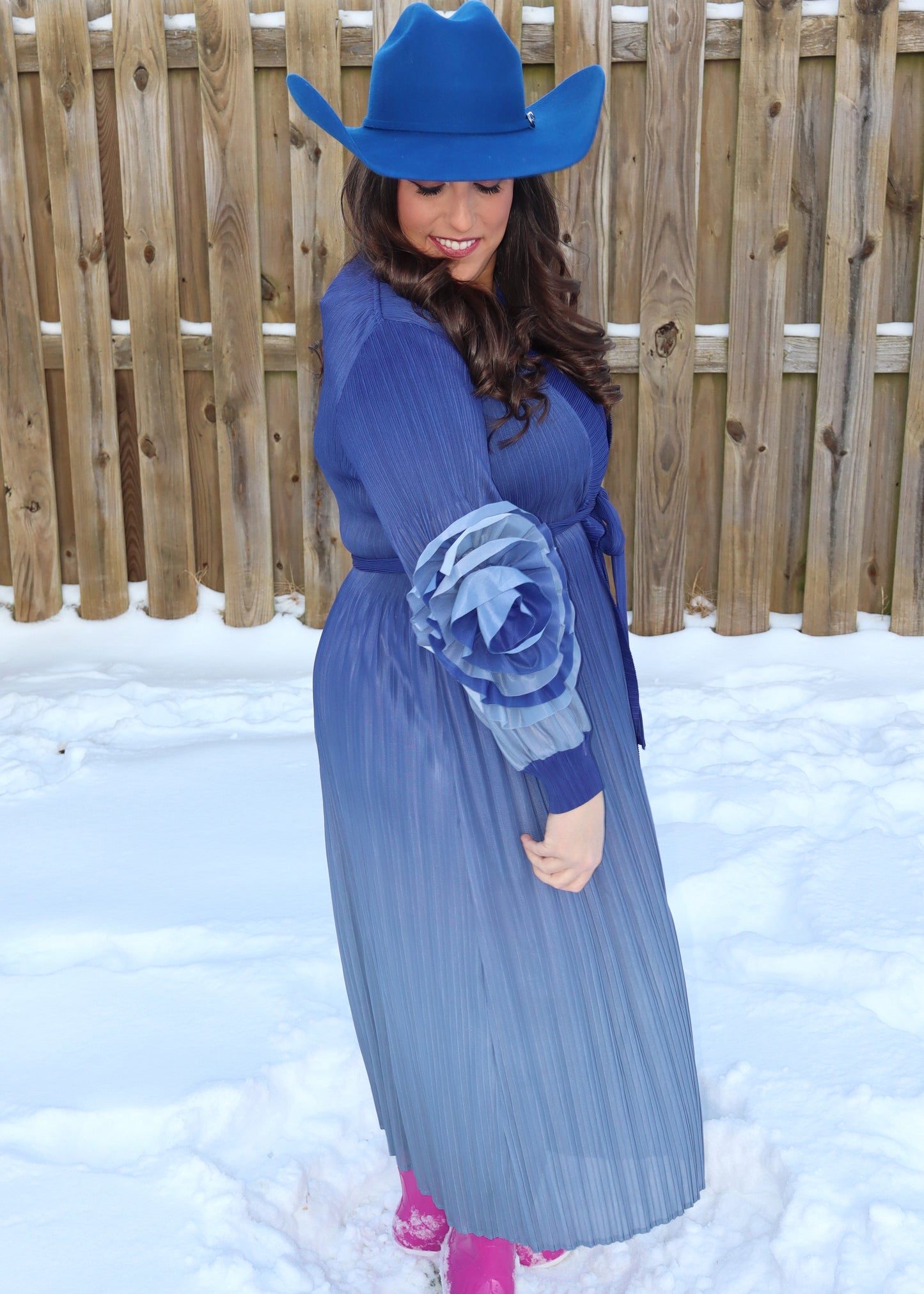 Kiss From a Rose Blue Ombre Stretch Pleat Dress Set