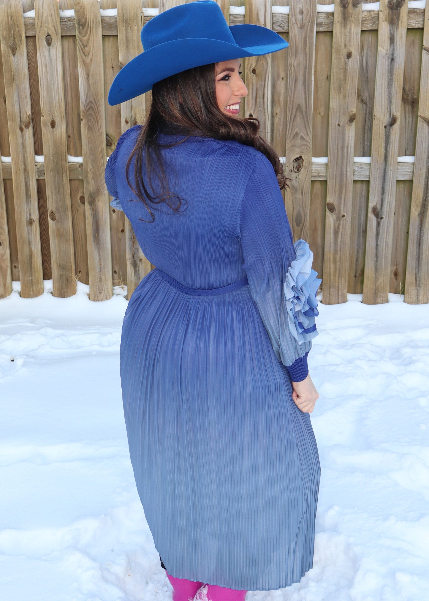 Kiss From a Rose Blue Ombre Stretch Pleat Dress Set