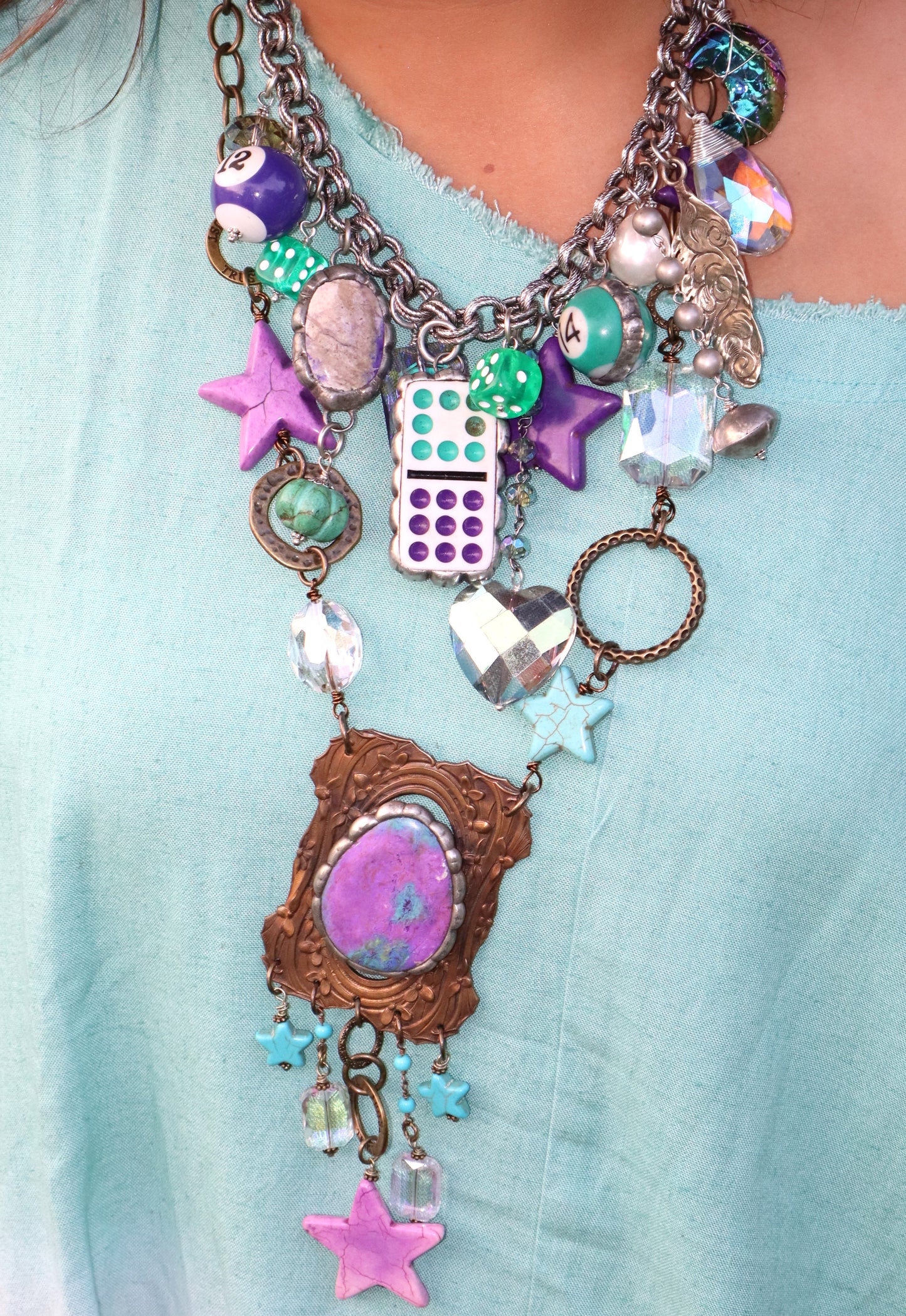 Lauren Bacall Necklace - Purple and Kelly Green