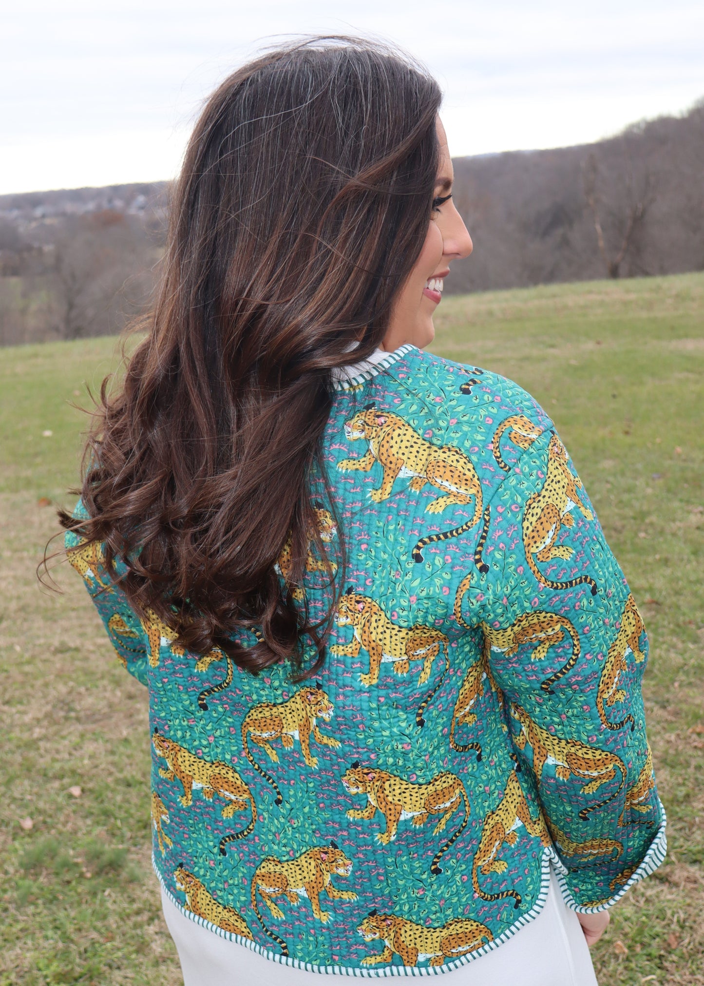 Leopard Quilted Jacket - Teal