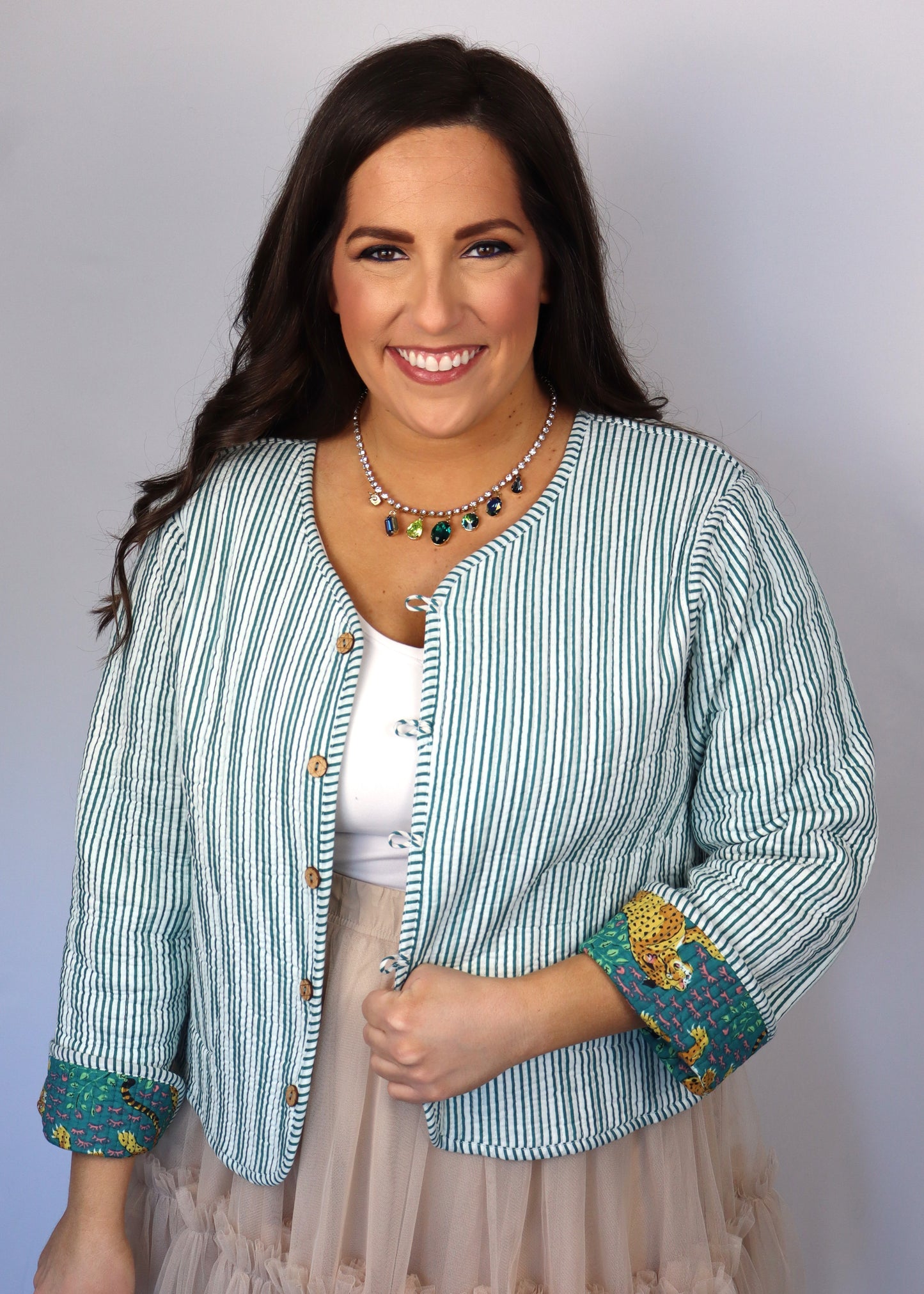 Leopard Quilted Jacket - Teal