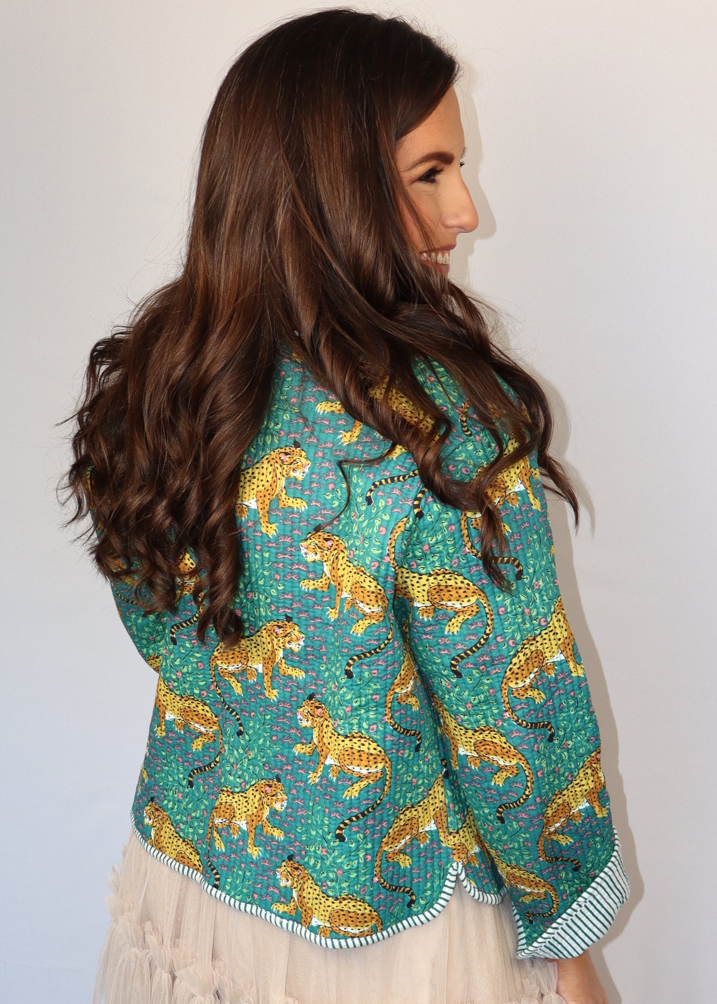 Leopard Quilted Jacket - Teal