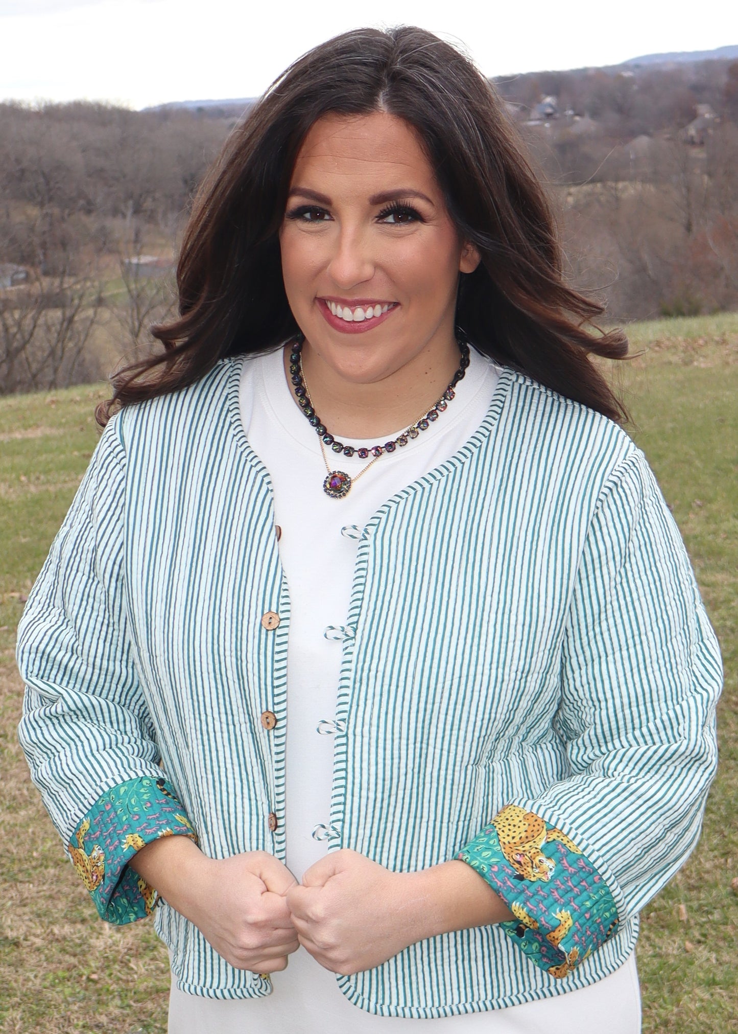 Leopard Quilted Jacket - Teal