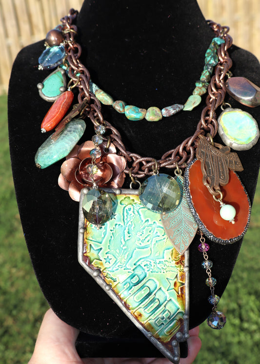 Let's Rodeo Turquois and Bronze Necklace