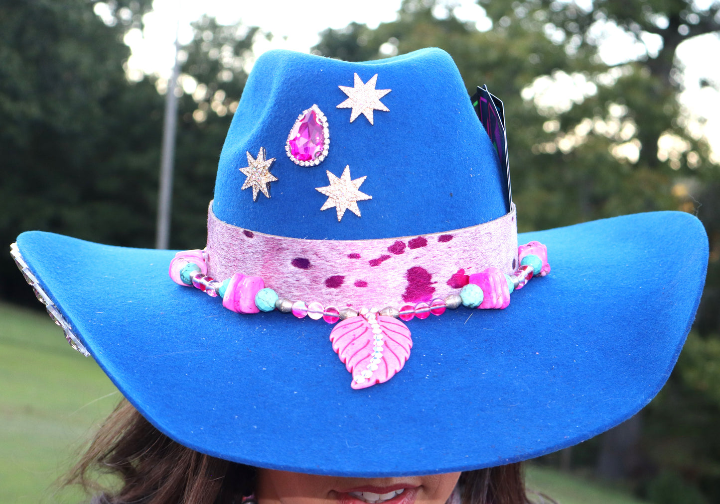 Light As A Feather Cowboy Hat - Royal Blue/Hot Pink - Size 7 1/4