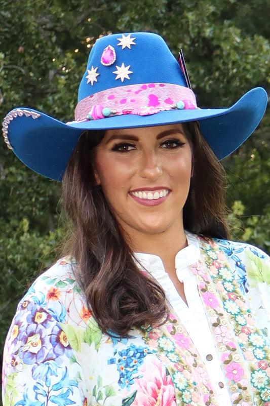 Light As A Feather Cowboy Hat - Royal Blue/Hot Pink - Size 7 1/4