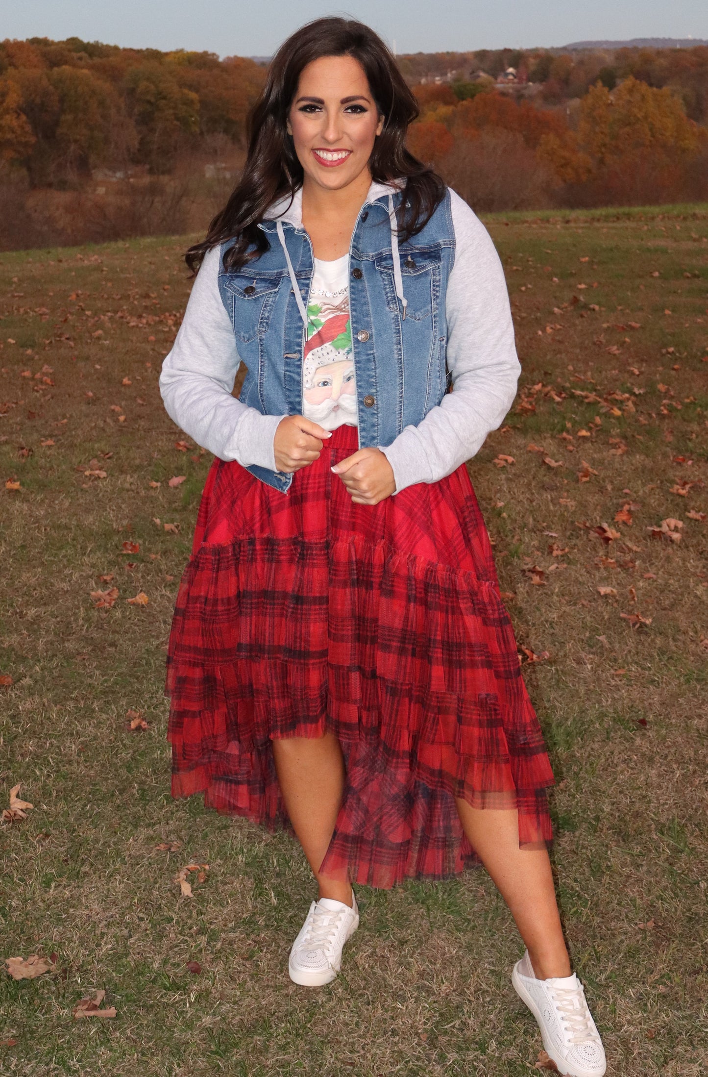 Mad Plaid High-Low Tulle Skirt - Red