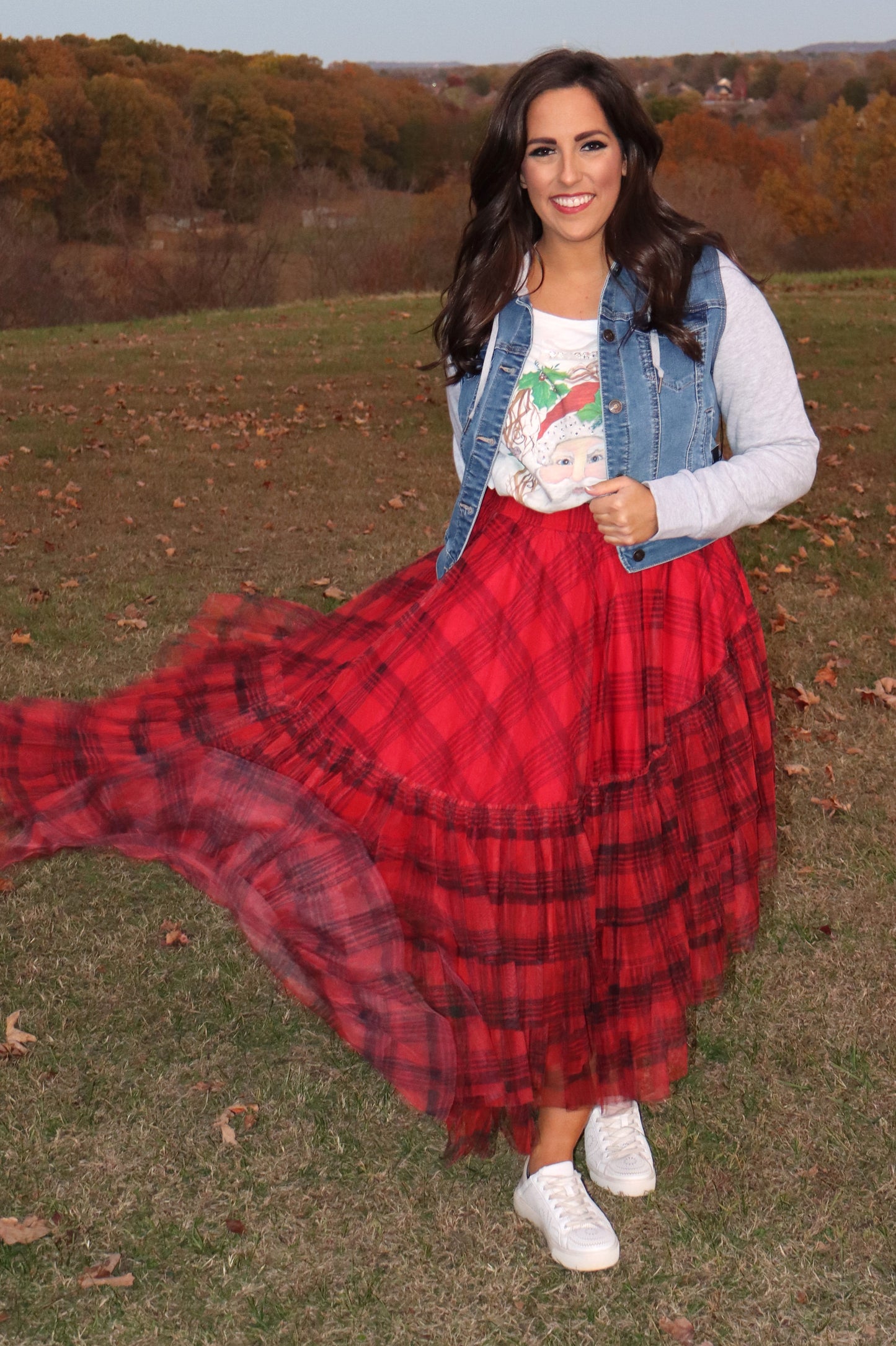 Mad Plaid High-Low Tulle Skirt - Red