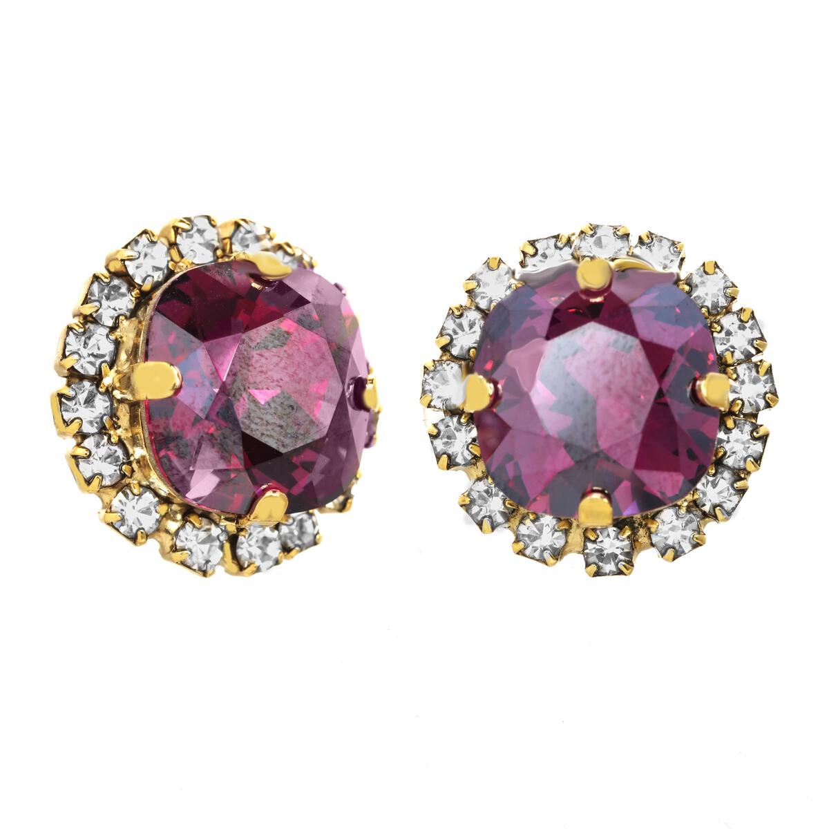 Mega Studs in Antique Gold - Amethyst