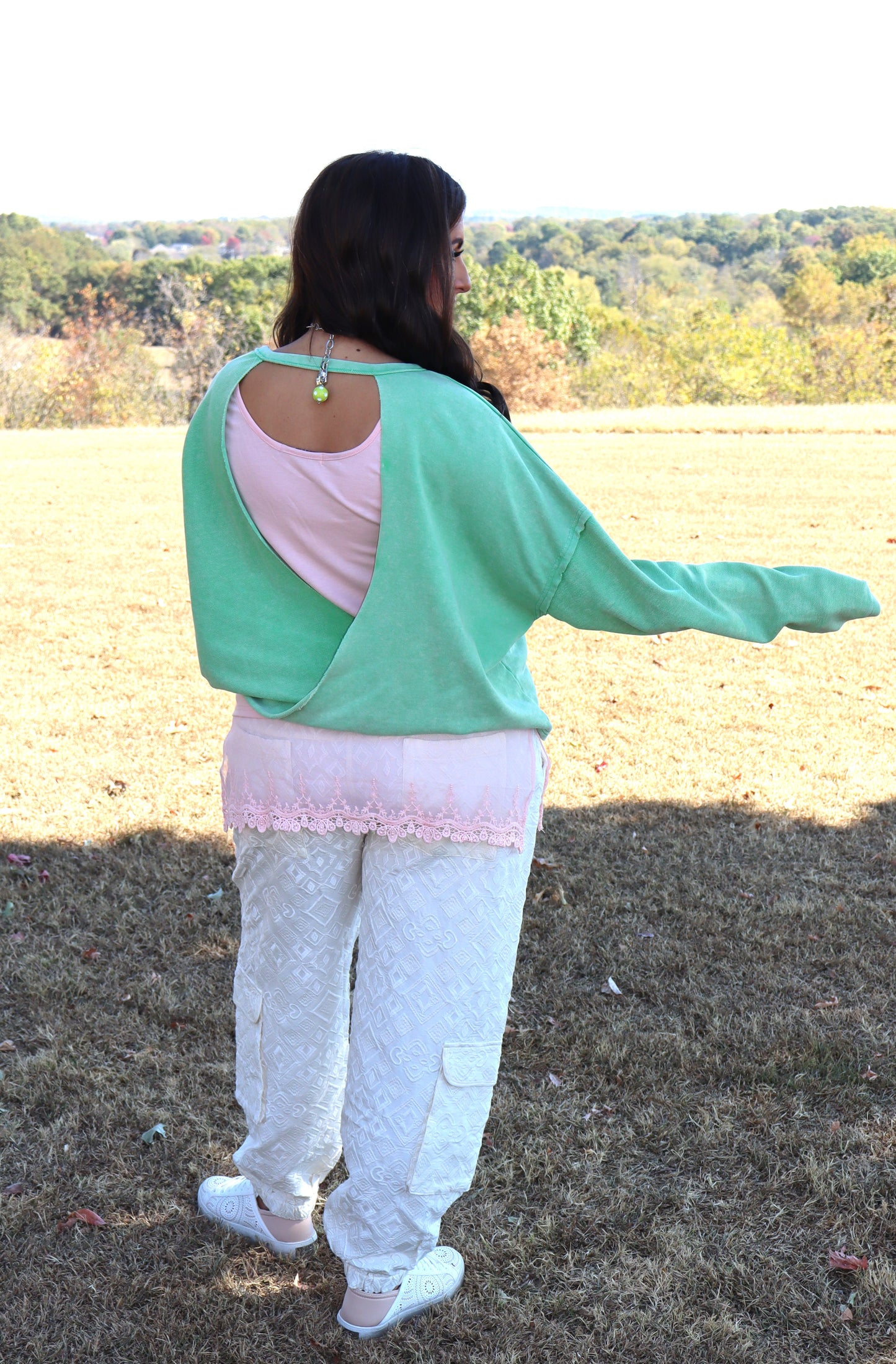 Open Back Terry Top - Green Apple