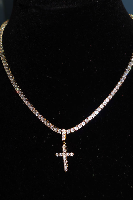 Mini Pavé Cross Pendant - Gold