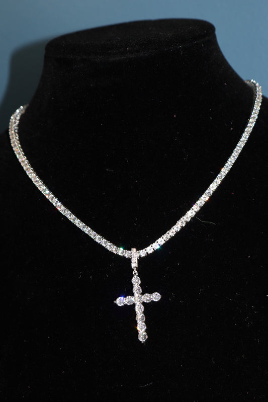 Mini Pavé Cross Pendant - Silver