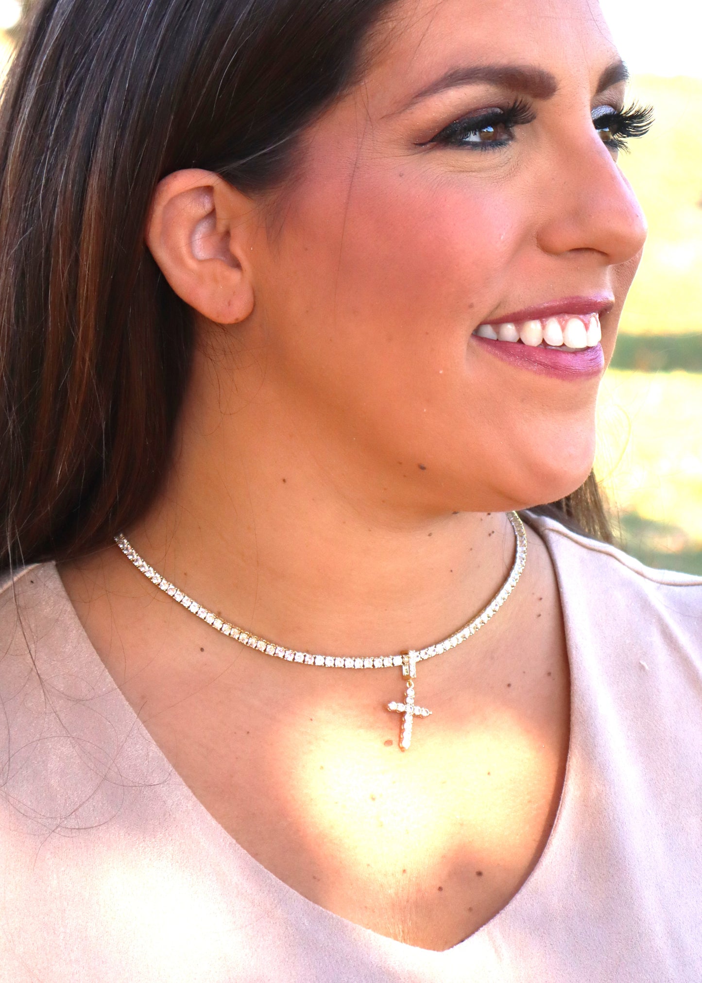 Mini Pavé Cross Pendant - Gold